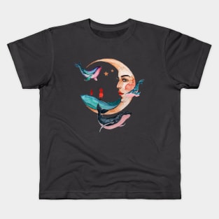 Ocean Moon and whales Kids T-Shirt